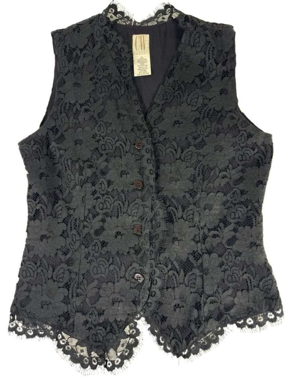Clifford & Wills Vintage Floral Lace Button-Down Vest Black Size 4